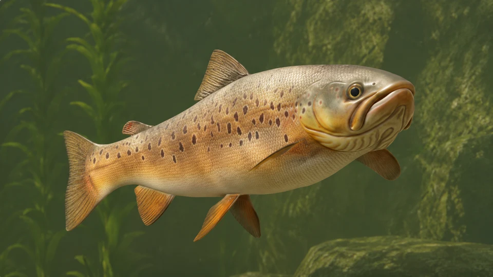 AI-edited view: A close view of a brown trout