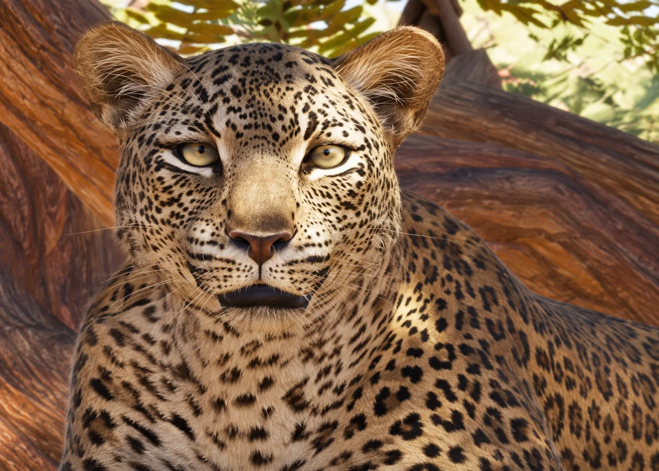 AI-edited view: An African leopard in a planted habitat